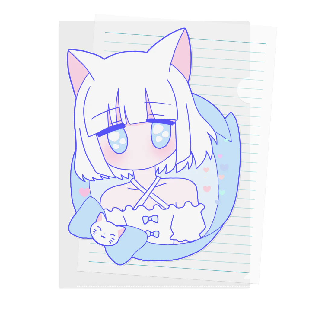 かわいいもののおみせ　いそぎんちゃくの白猫ちゃん🐈 Clear File Folder