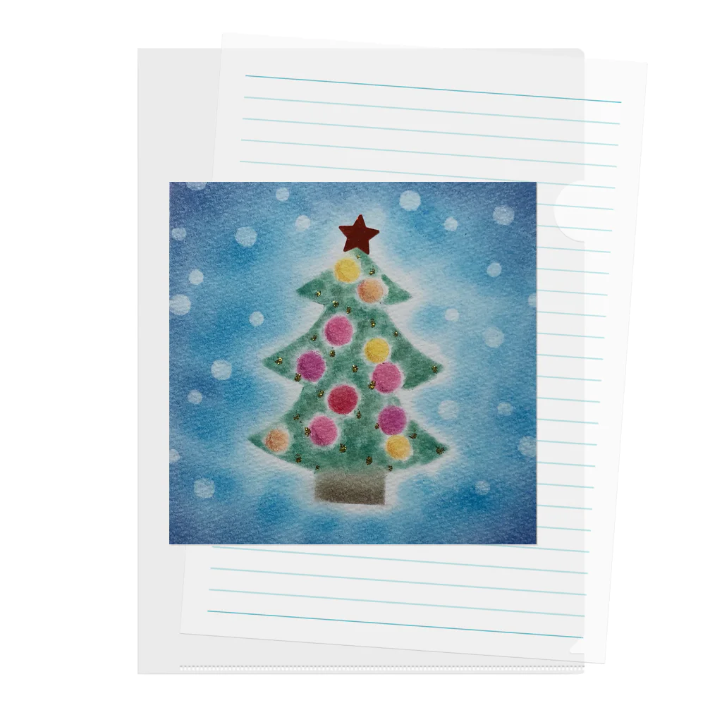 お絵かき屋さんのブルークリスマスツリー クリアファイル