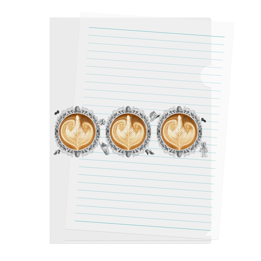 Prism coffee beanの【Lady's sweet coffee】ラテアート エレガンスリーフ  / With accessories ～2杯目～ Clear File Folder