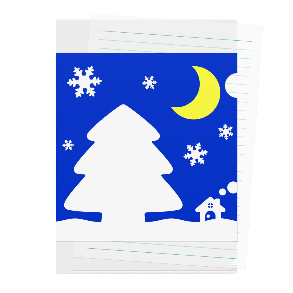 bantone の大きな木と月が浮かぶかわいい雪景色（黄色） Clear File Folder