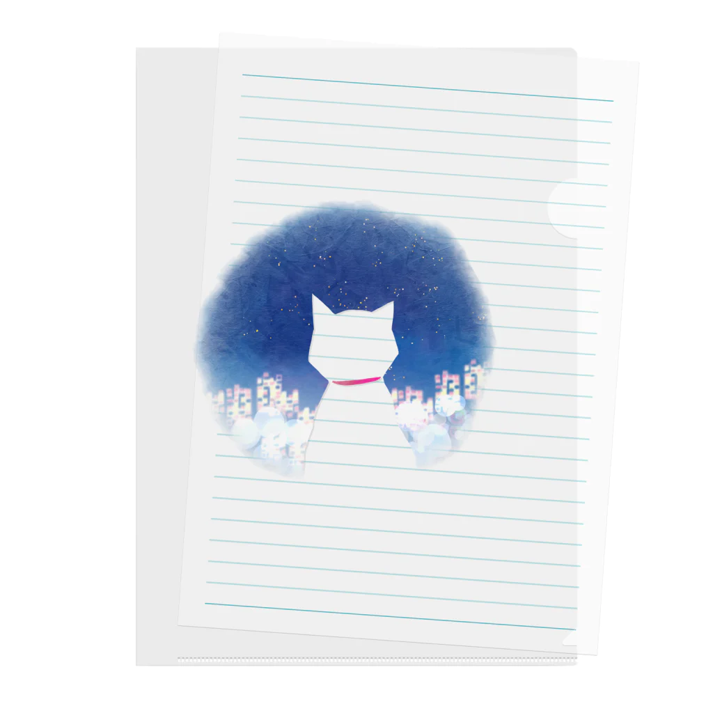 サワネチヒロのショップの夜のネオンと猫 Clear File Folder