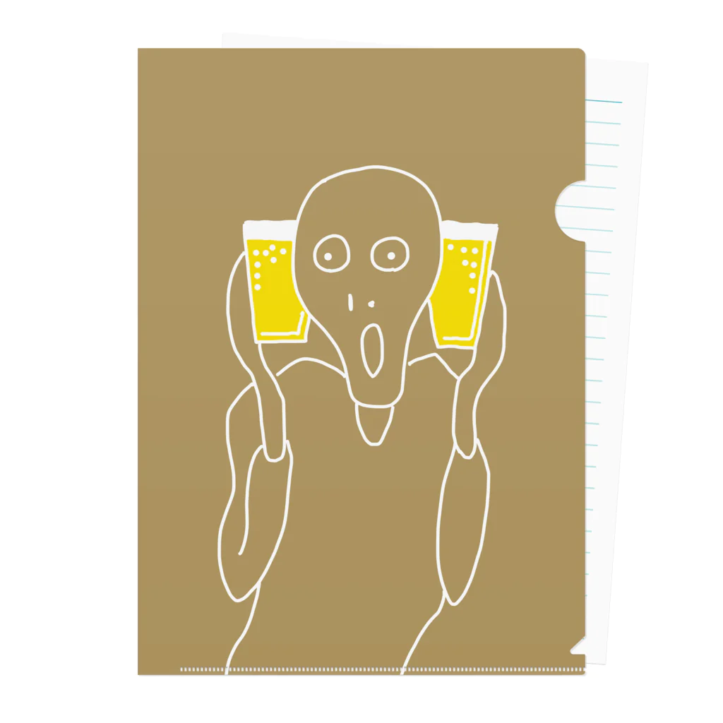 ビールとアート TM-3 Designの名画 × BEER（ムンクの叫び）白線画-ベージュ クリアファイル