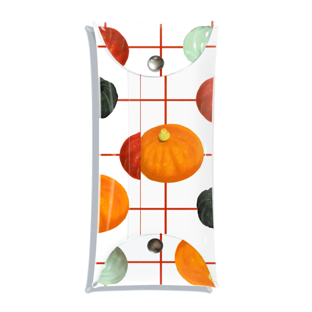 ハロウィンショップの四色かぼちゃ赤チェック クリアマルチケース