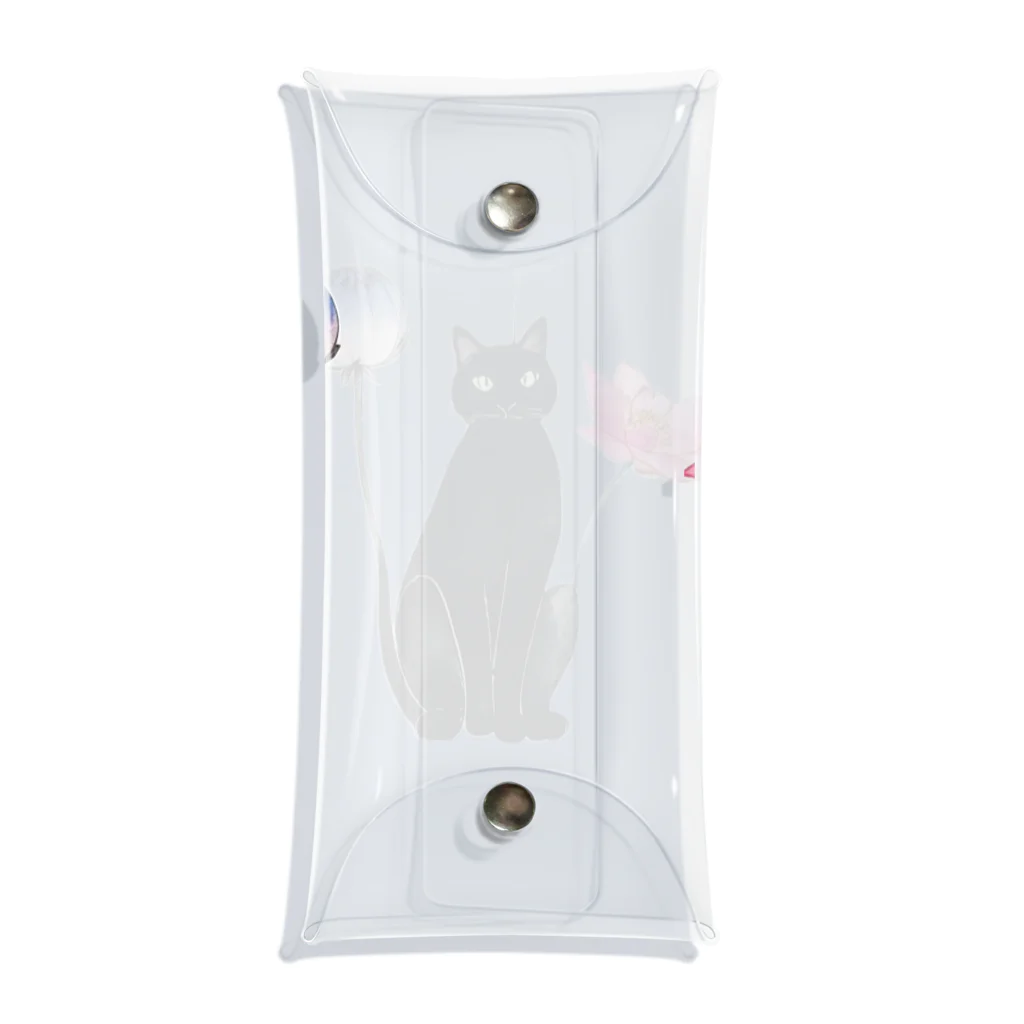 幸運のしっぽの黒猫と花 Clear Multipurpose Case