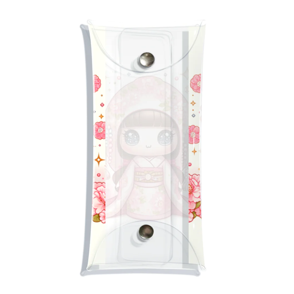 ぷぷオレンジのキラキラ花ミックスこけしちゃん Clear Multipurpose Case