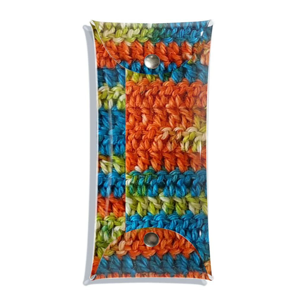 sandy-mのウール毛糸手編み柄カラフル オレンジ系 クリアマルチケース