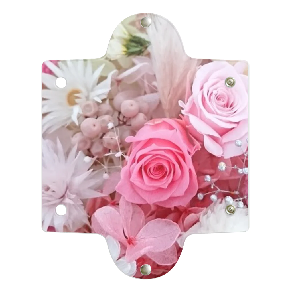 meke flowersのピンクローズのガーリーな花柄 クリアマルチケース