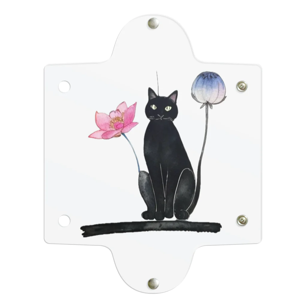 幸運のしっぽの黒猫と花 Clear Multipurpose Case