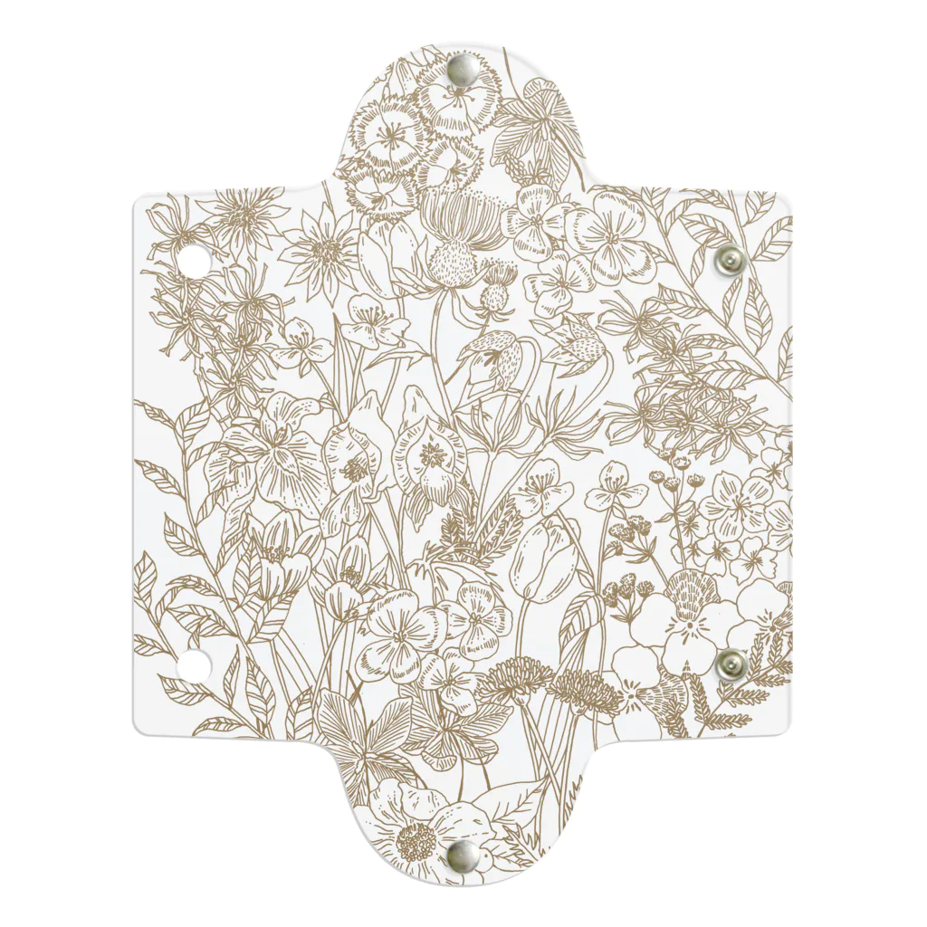 momokoharadaのベージュの線画の花柄_M Clear Multipurpose Case