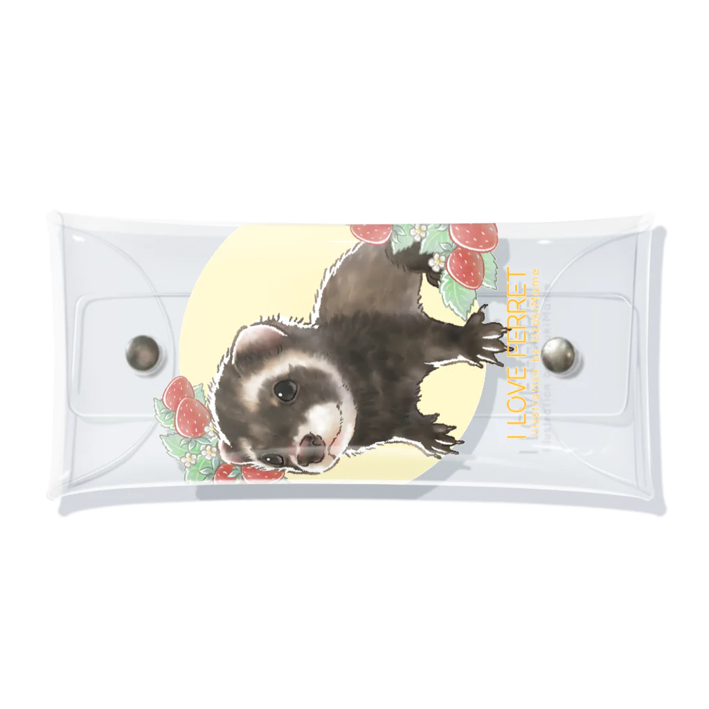 卯月まめのもふもふイラスト屋さんの【No.11】I LOVE FERRET クリアマルチケース