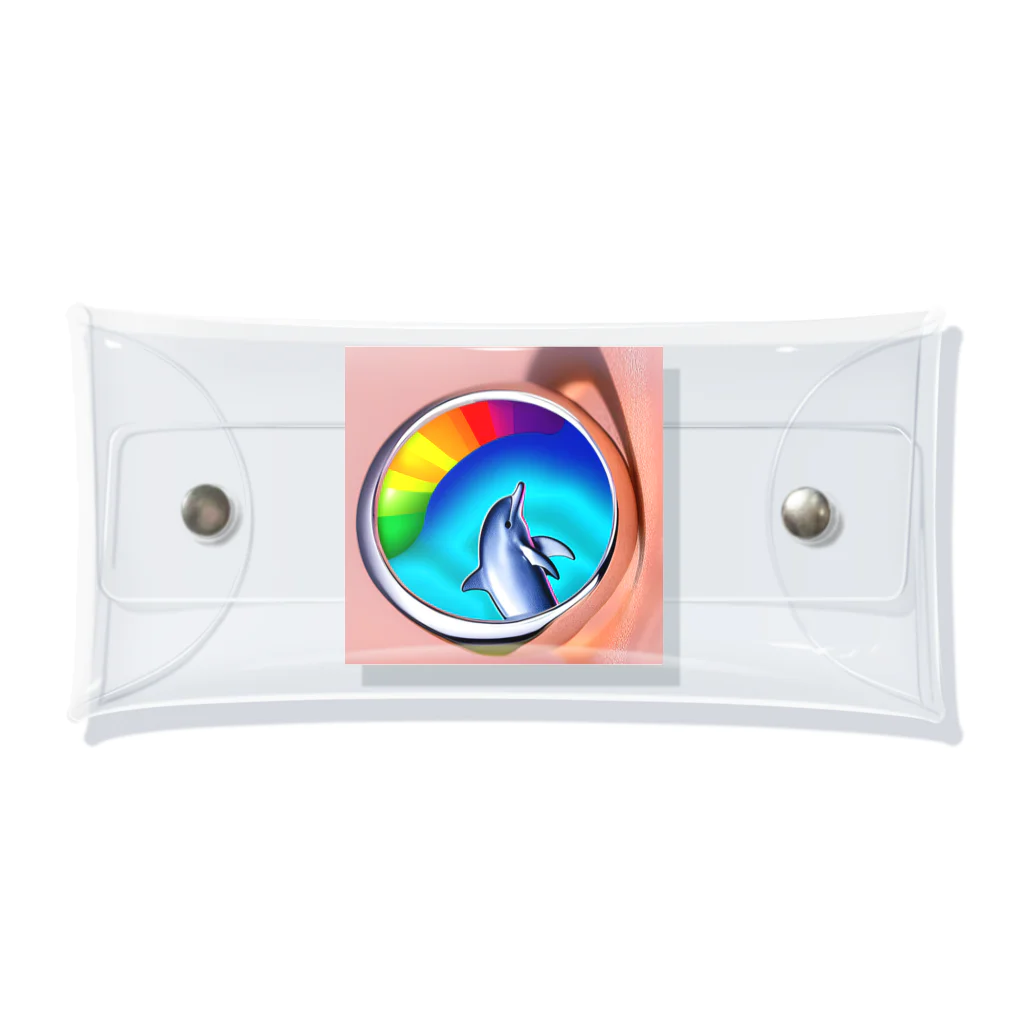 kankouhi1123の虹のバブルリングと可愛いイルカ クリアマルチケース
