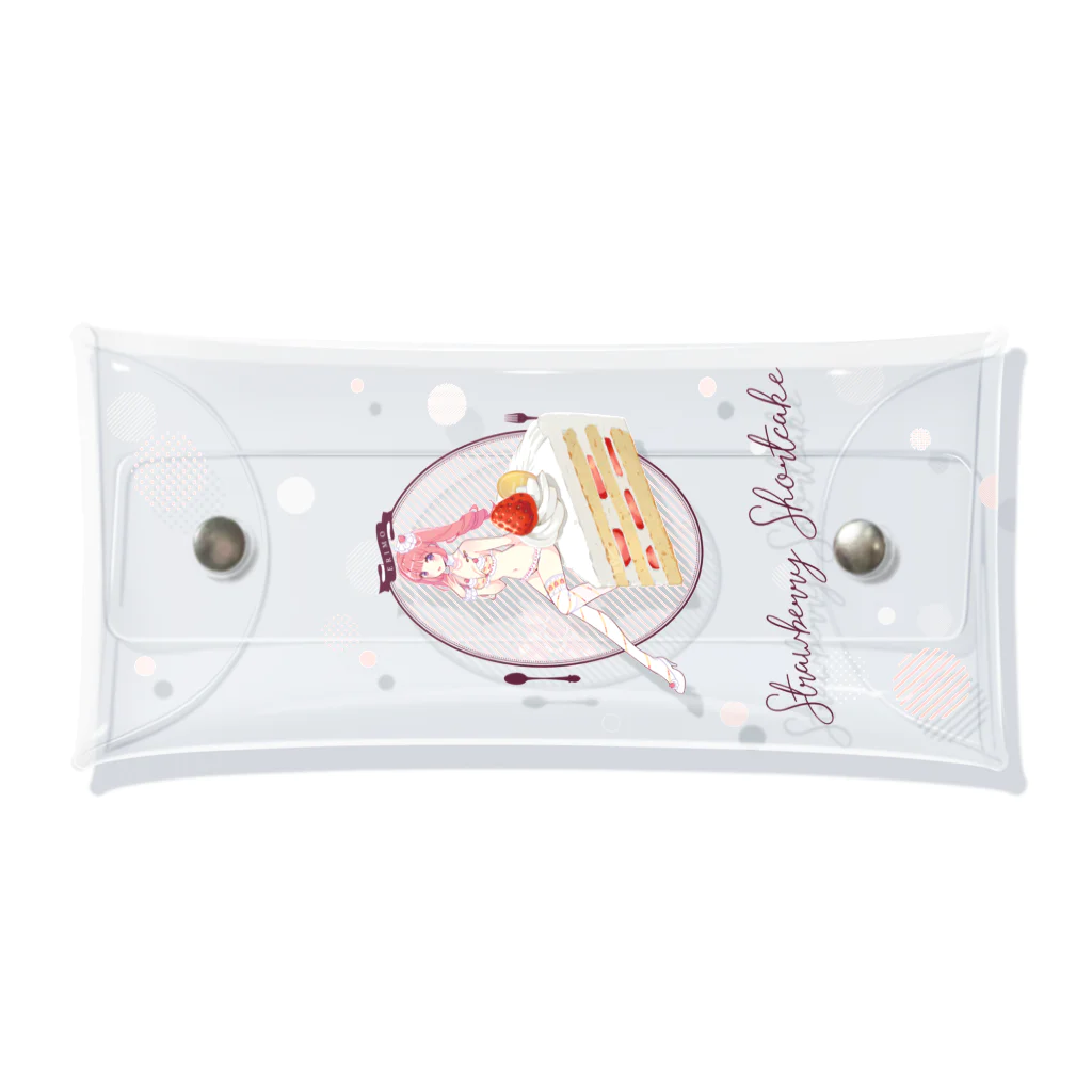 ERIMO–WORKSのSweets Lingerie clear multi case "Strawberry short cake"  투명 동전 지갑