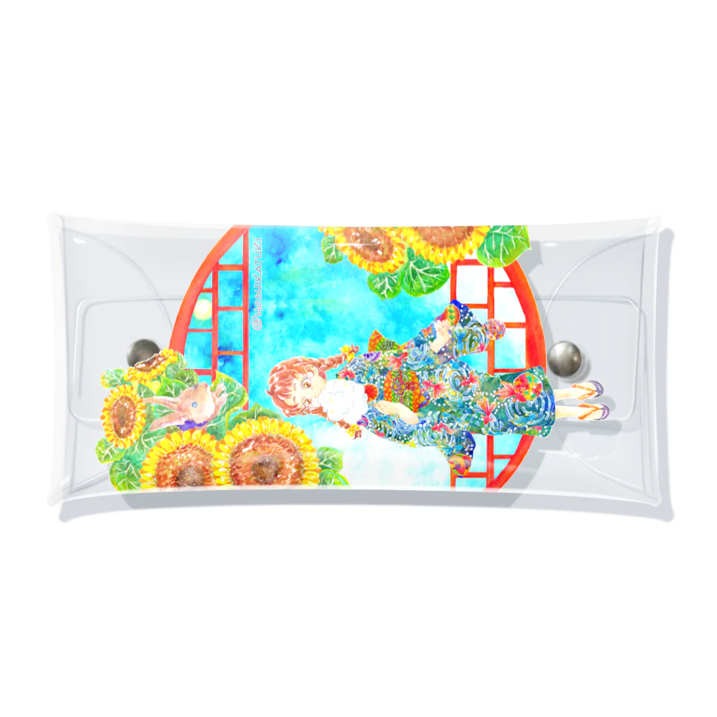 星架月の「窓際の夏」昼・向日葵縁・浴衣の女の子 Clear Multipurpose Case