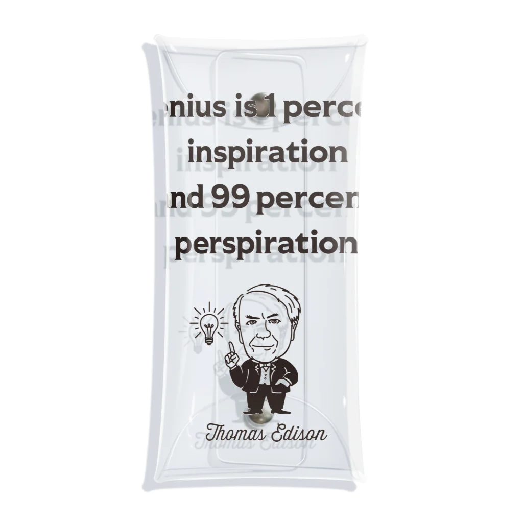 偉人名言・格言・ことわざ おしゃれグッズ製作所のエジソン名言02 英語『天才とは、1％のひらめきと99％の努力である。』（タイポBLACK） Clear Multipurpose Case