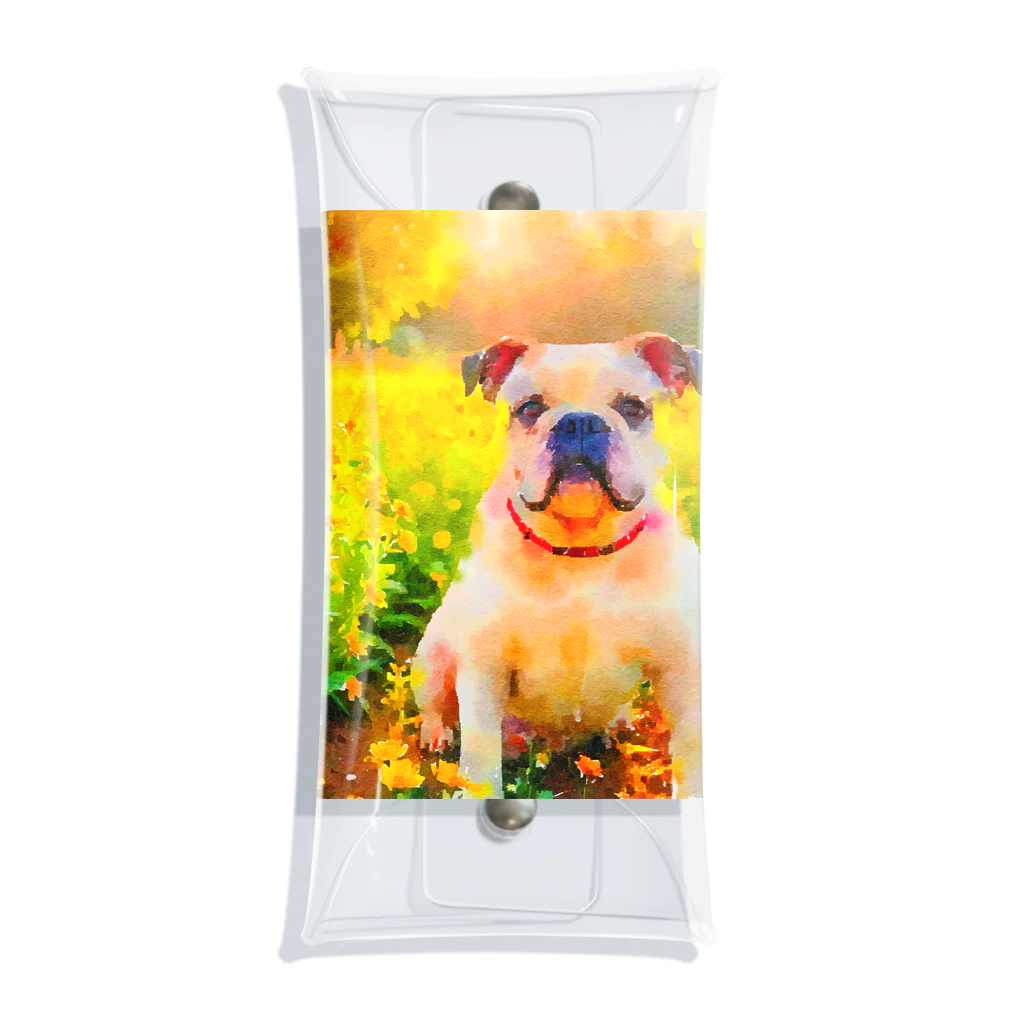 犬好きのしましまの水彩画の犬 花畑のブルドッグのイラスト Clear Multipurpose Case