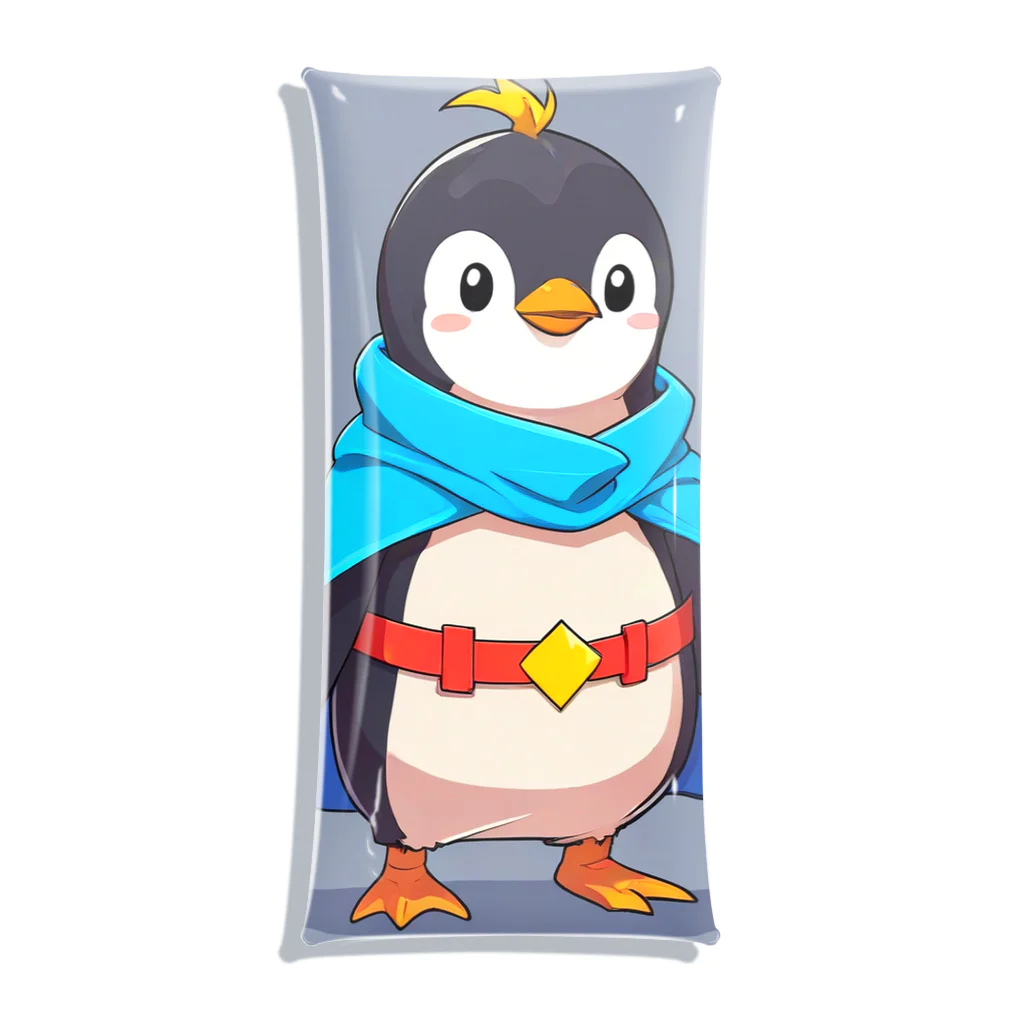 ganeshaのスーパーヒーローのマントを着たかわいいペンギン クリアマルチケース