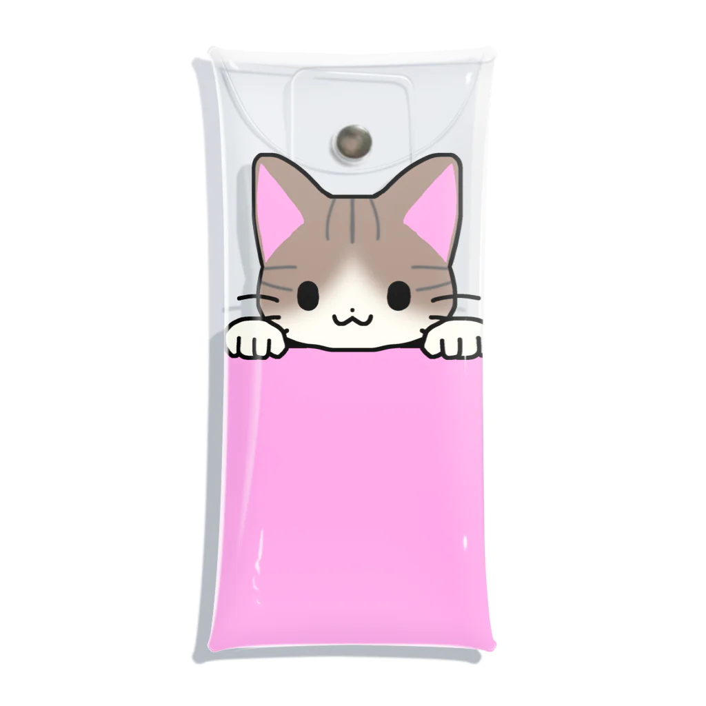 かわいいもののおみせ　いそぎんちゃくのひょっこりキジ白猫　ピンク Clear Multipurpose Case