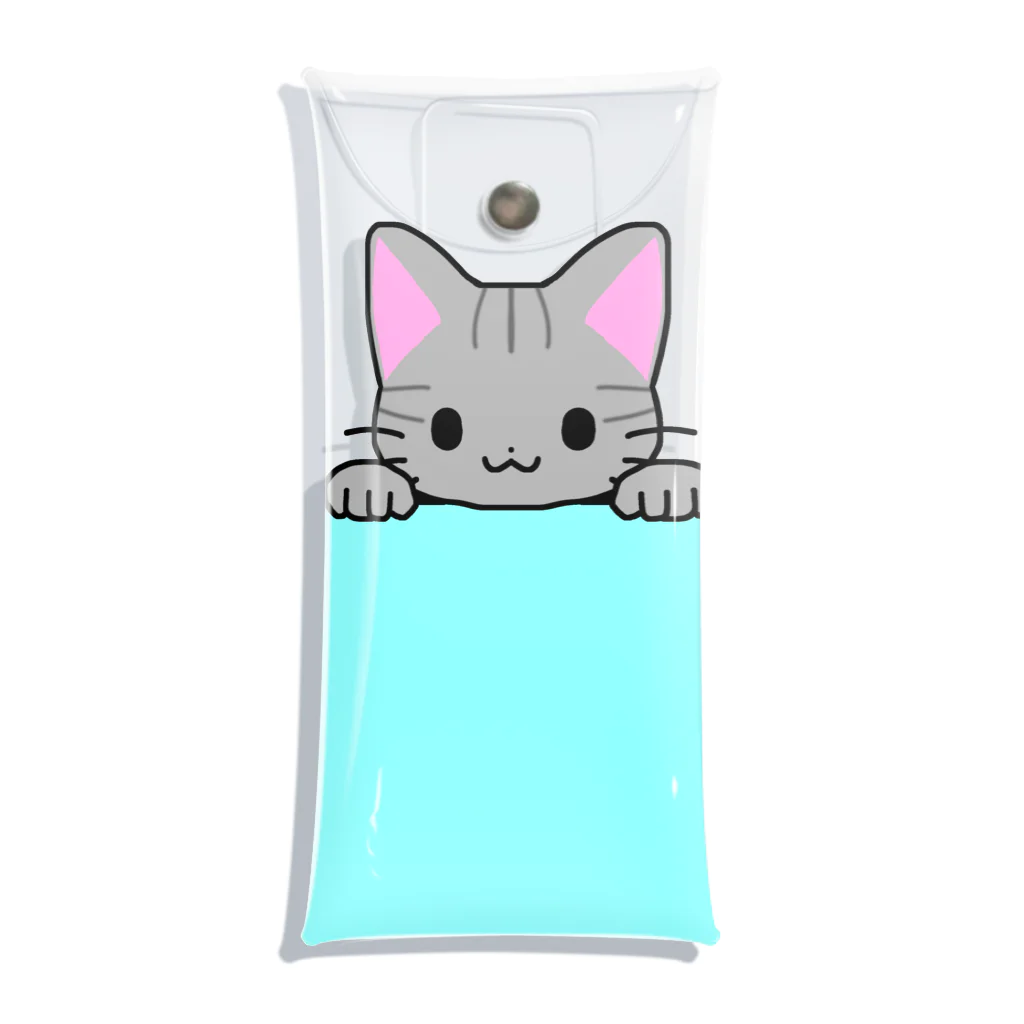 かわいいもののおみせ　いそぎんちゃくのひょっこりサバトラ猫　水色 Clear Multipurpose Case