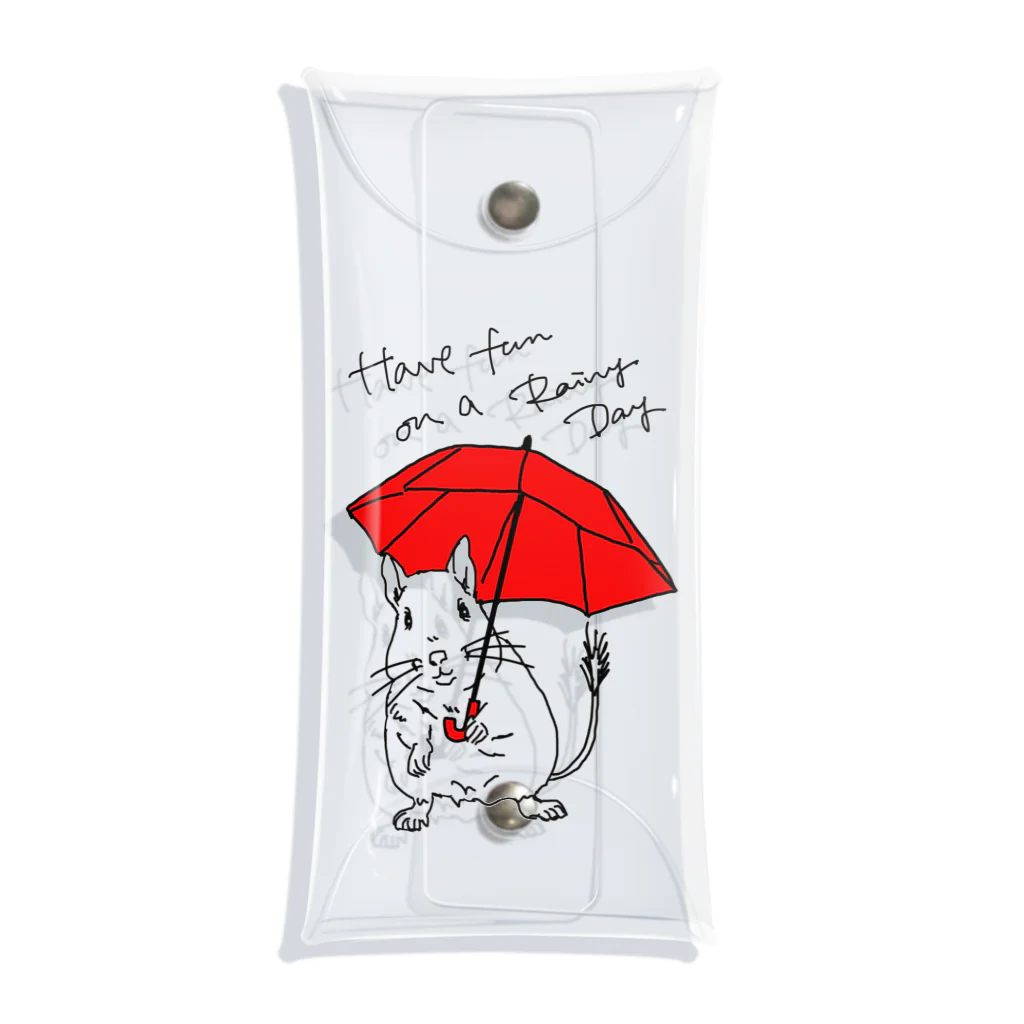 kanako-mikanのHave fun on a Rainy day (Red Umbrella) Clear Multipurpose Case