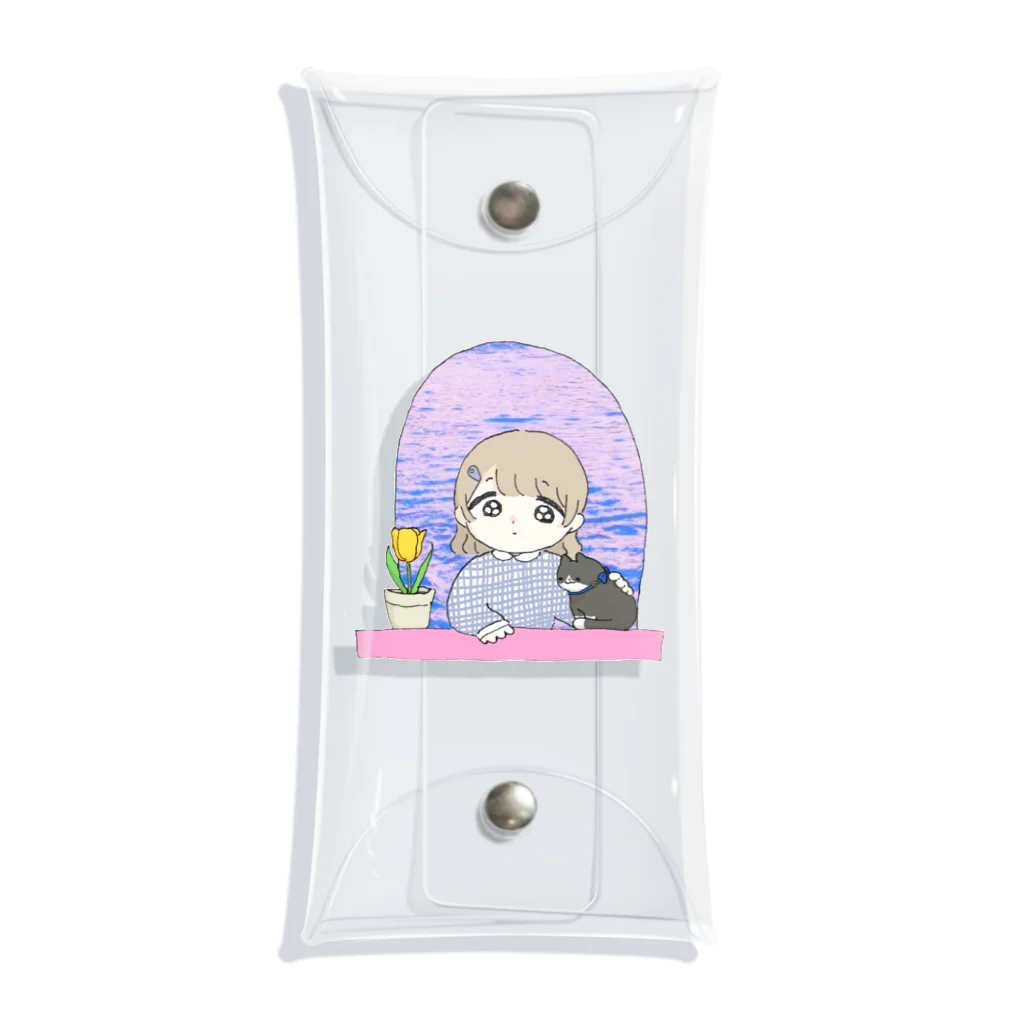 本調子の102号室(春) 女の子とねことチューリップ Clear Multipurpose Case