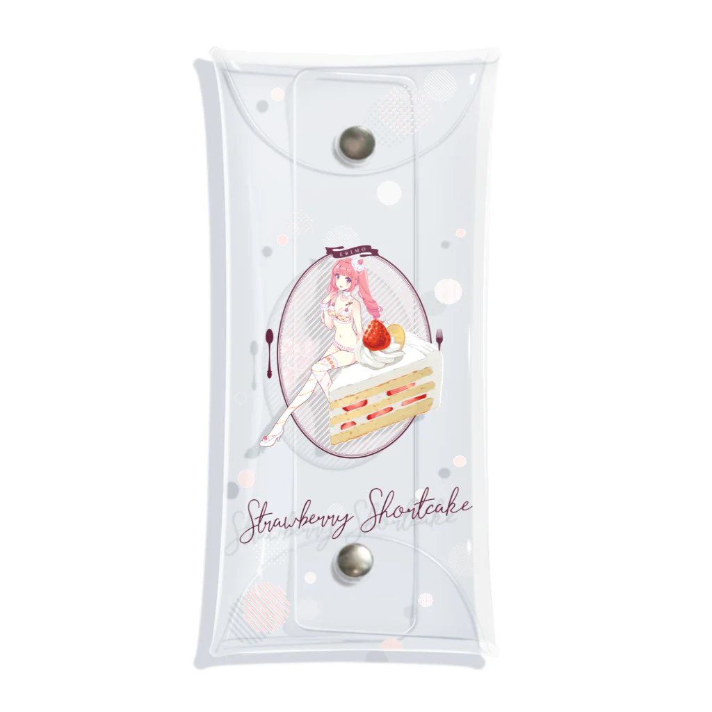 ERIMO–WORKSのSweets Lingerie clear multi case "Strawberry short cake"  투명 동전 지갑