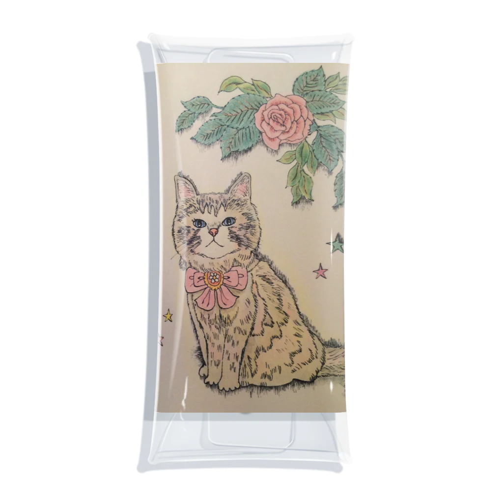 河内葉子の動物アートのグッズのバラと猫グッズ Clear Multipurpose Case