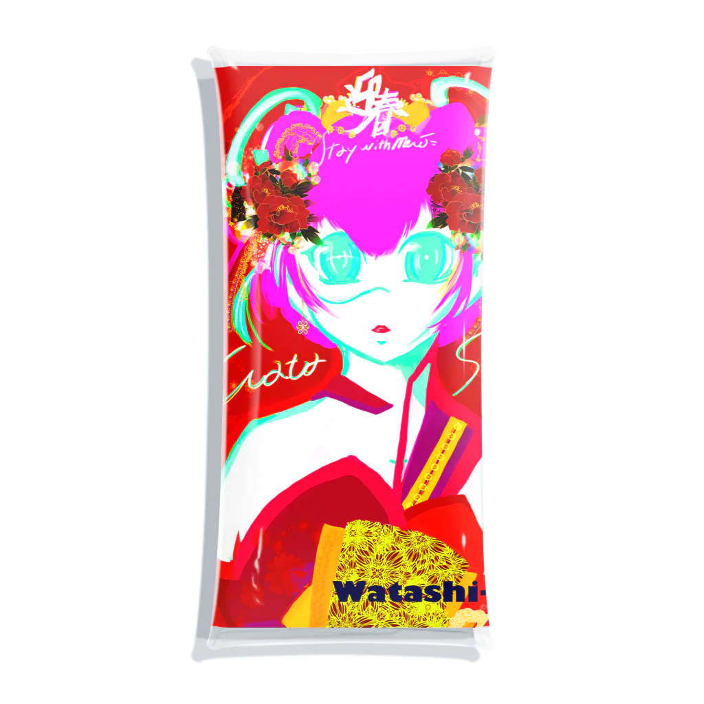 MeiMeiMeMes メイメイミィムズの【MeiMeiMeMes 2022年 わたしちゃん Watashi-Chan™️ 新春オリジナルクリアケース】 Clear Multipurpose Case