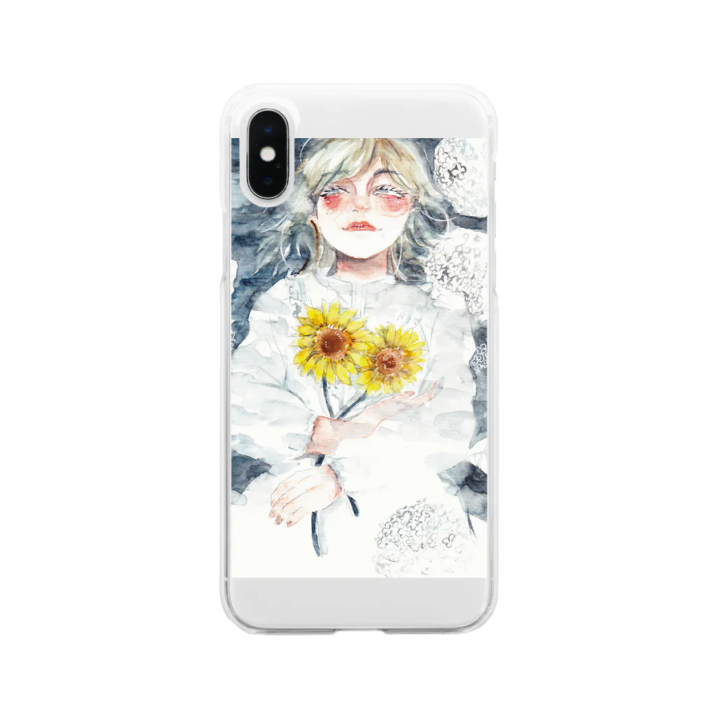 紫陽花イラストレーター　オカサヤカ　グッズショップの『水面に笑う』©️オカ　サヤカ 투명 스마트폰 케이스