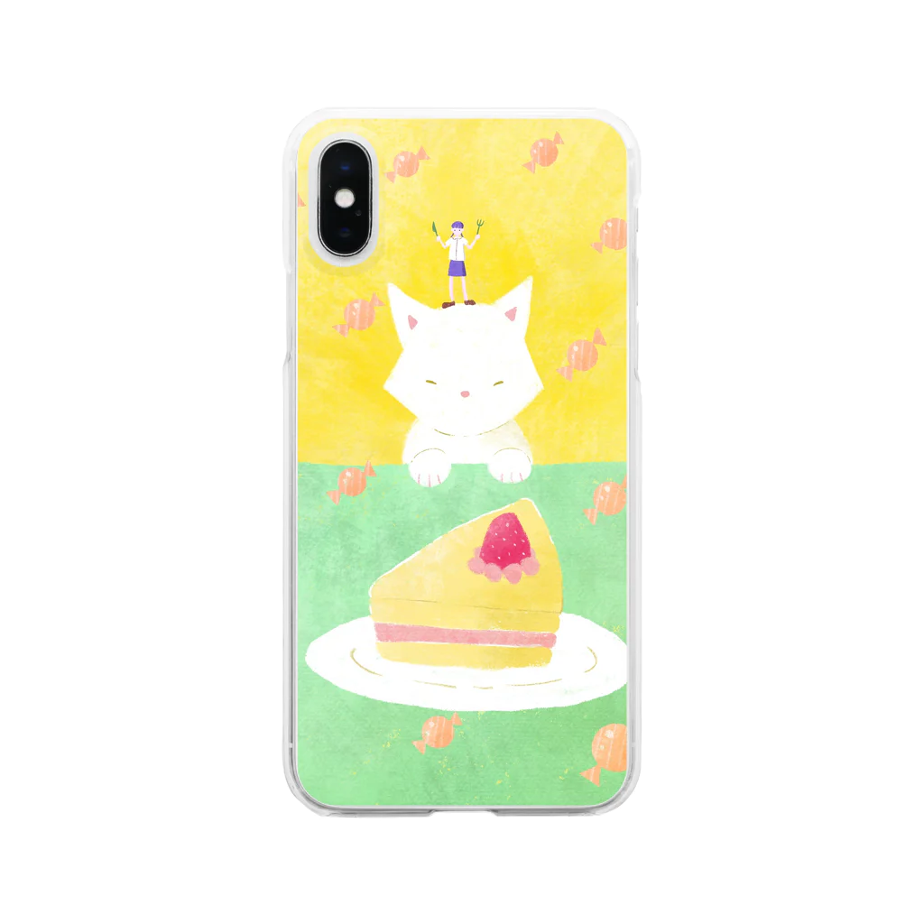 金森 葵のケーキを狙う猫と小さな女の子 Clear Smartphone Case