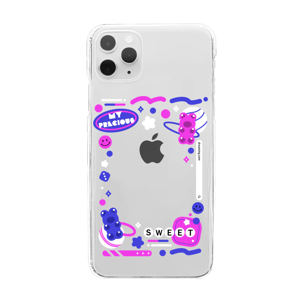 soratoの【サイズ確認必須】はさむグミベアスマホケース/ピンク Clear Smartphone Case