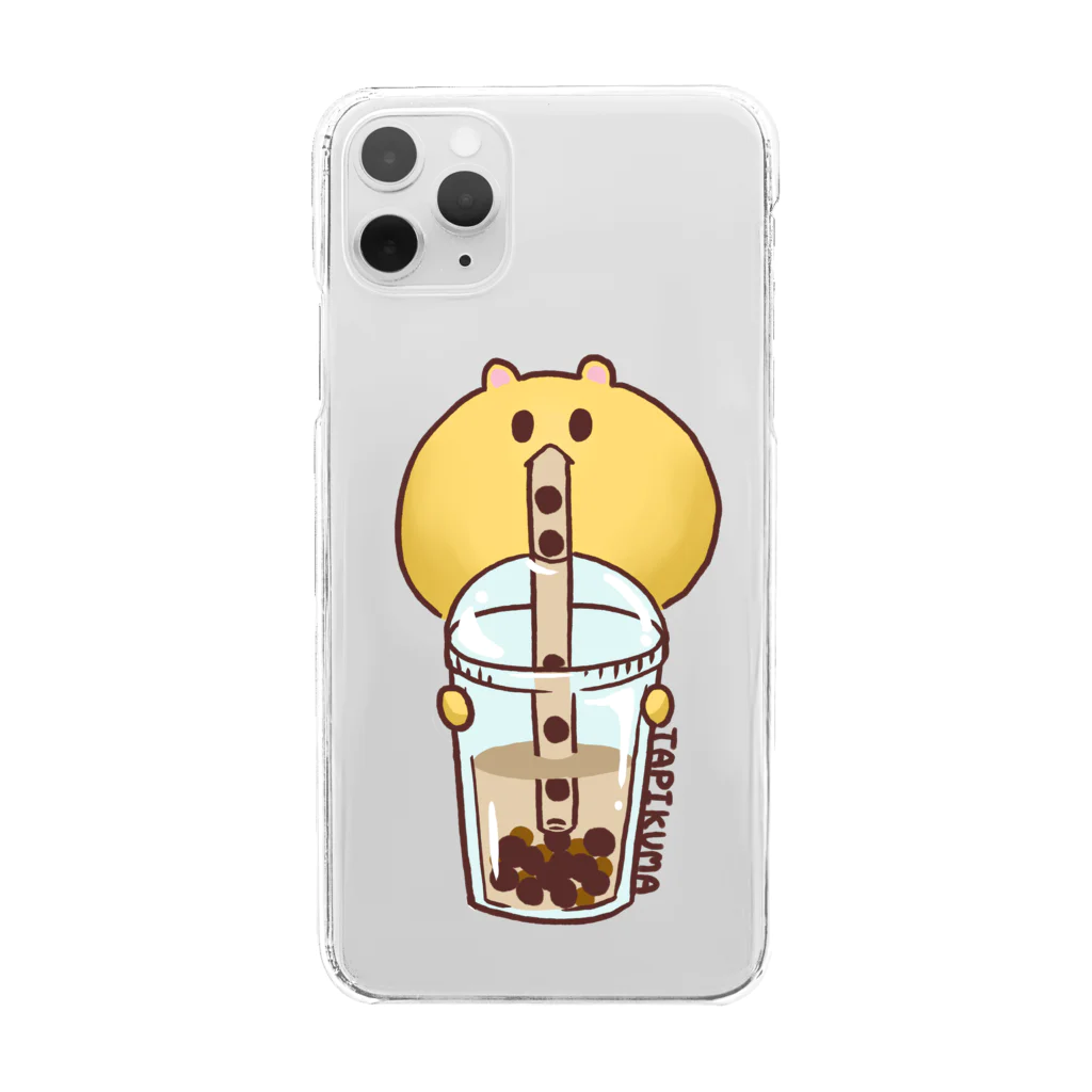 nyokishiのタピオカミルクティーを啜るくまお Clear Smartphone Case