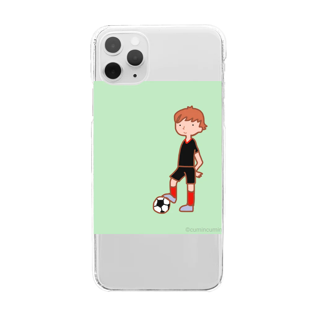 cumincuminのサッカー少年黒ユニフォーム Clear Smartphone Case