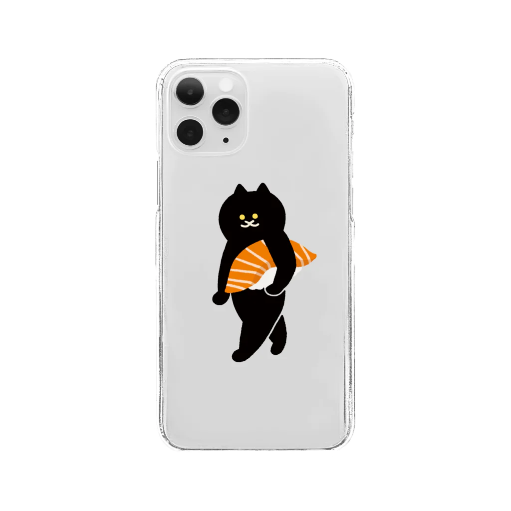 SUIMINグッズのお店のサーモンの握り寿司をかっこよく運ぶねこ Clear Smartphone Case