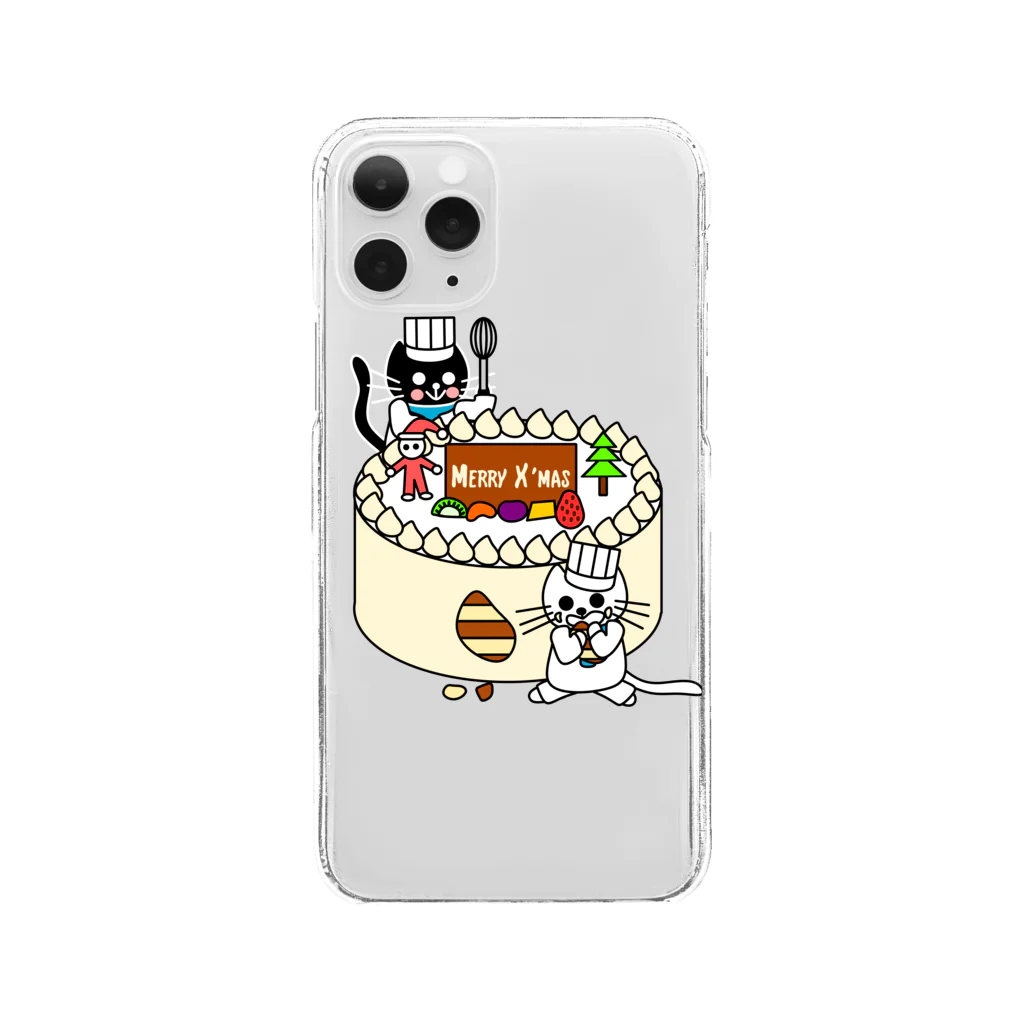 J's Mart 2ndのたまとクロとクリスマスケーキ Clear Smartphone Case