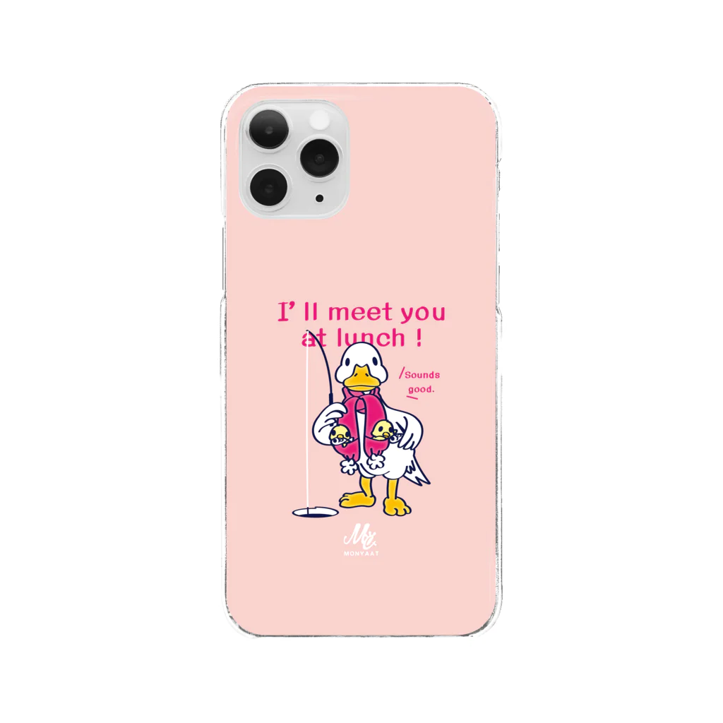 イラスト MONYAAT のあひるのおひるさんのサカナ釣り ピンク Clear Smartphone Case