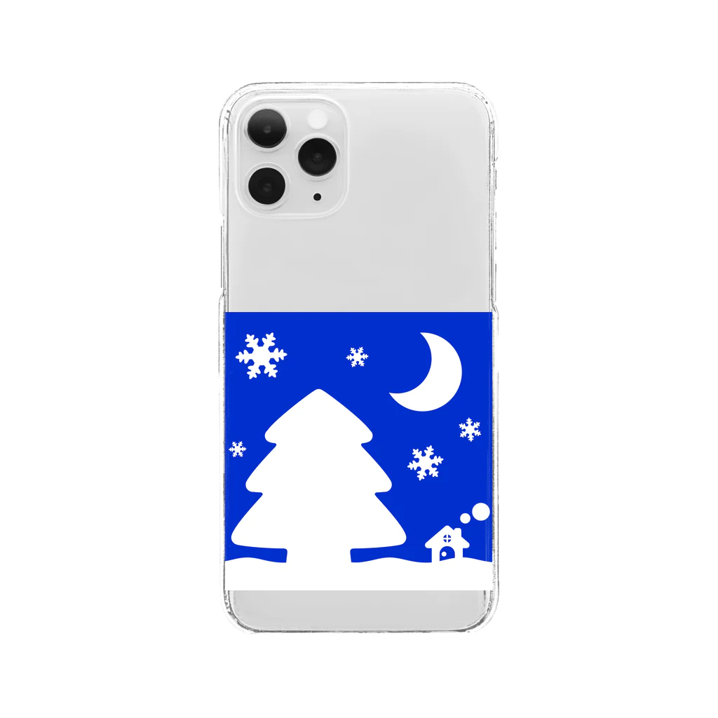 bantone の大きな木と月が浮かぶかわいい雪景色 Clear Smartphone Case