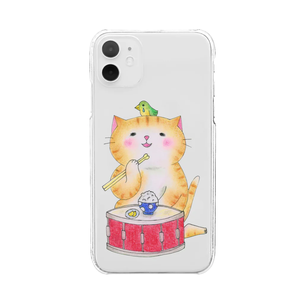 音楽雑貨でぶねこのドラムのスネア猫 Clear Smartphone Case