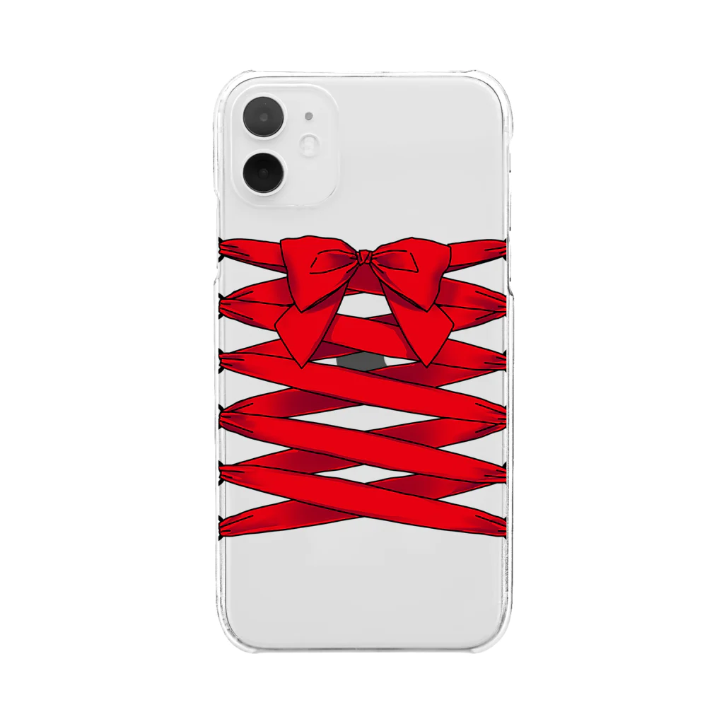 kaine84の赤リボンレースアップ Clear Smartphone Case