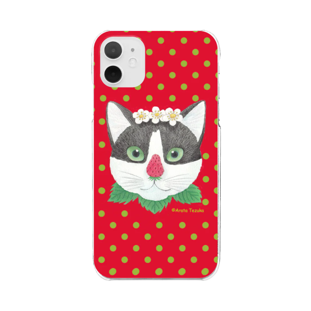 てづきゃっとのいちごばなねこ Clear Smartphone Case