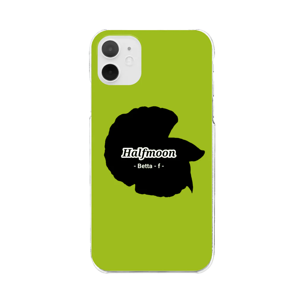 ☆ららくらら☆のHalfmoon Betta①Black(Springgreen) Clear Smartphone Case