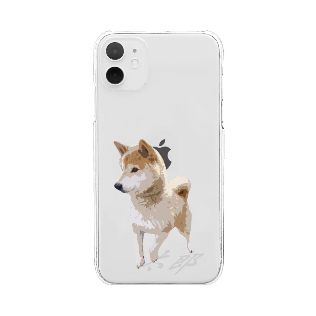 愛犬太郎のグッズの歩く太郎イラスト風【柴犬】名前入り Clear Smartphone Case