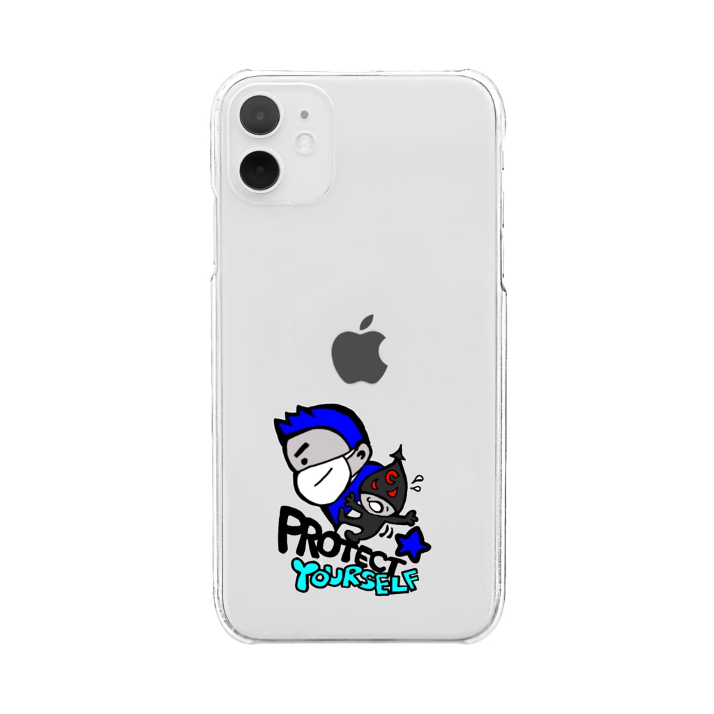 TOMMY★☆ZAWA　ILLUSTRATIONのProtect Yourself (ブルー) Clear Smartphone Case