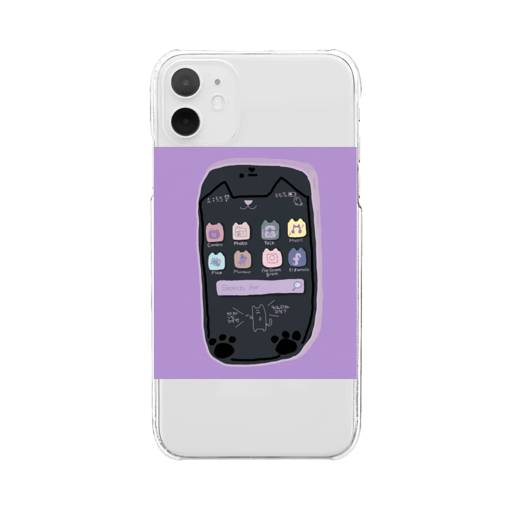 Bisous ^3^ ビズのねこphone  purple Clear Smartphone Case