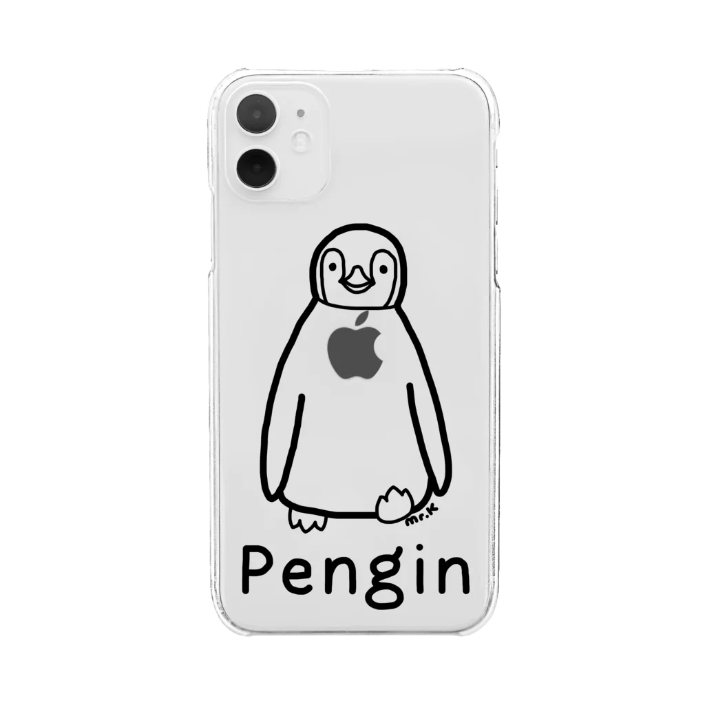 MrKShirtsのPengin (ペンギン) 黒デザイン クリアスマホケース