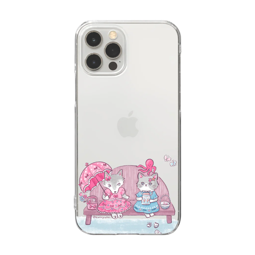 かとーゆーこのピンク大好きオオカミちゃんと海大好きネコちゃん Clear Smartphone Case