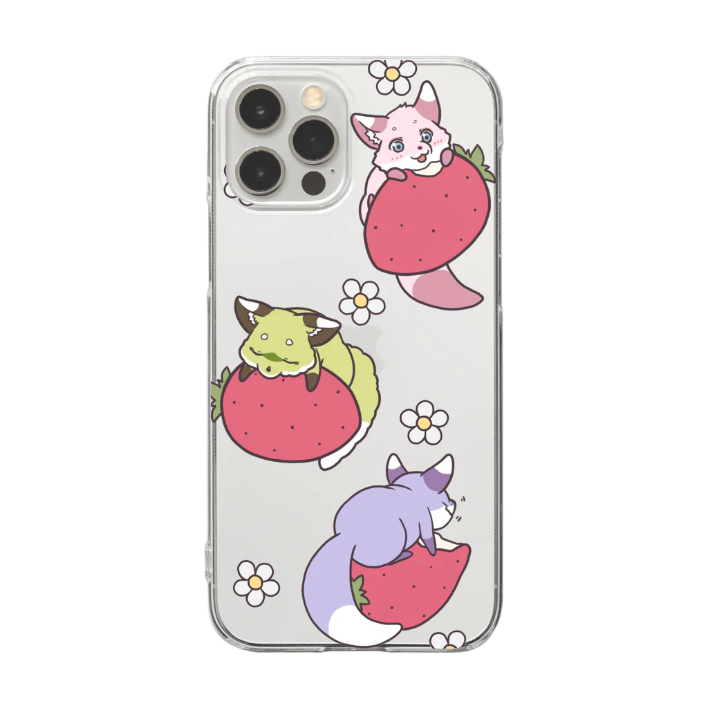 まゆげぐまの苺と春キツネ Clear Smartphone Case