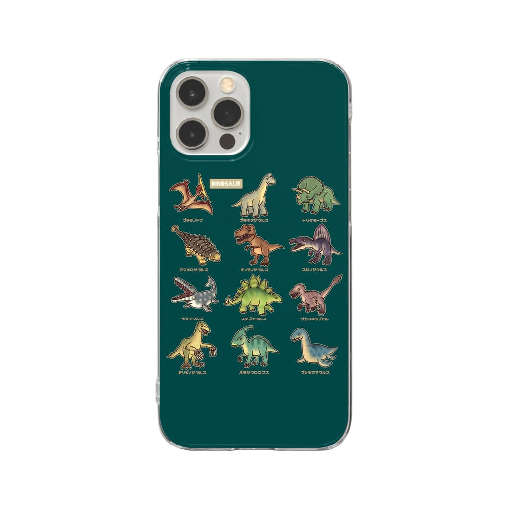 すとろべりーガムFactoryの恐竜図鑑 スマホケース (濃いグリーン) Clear Smartphone Case