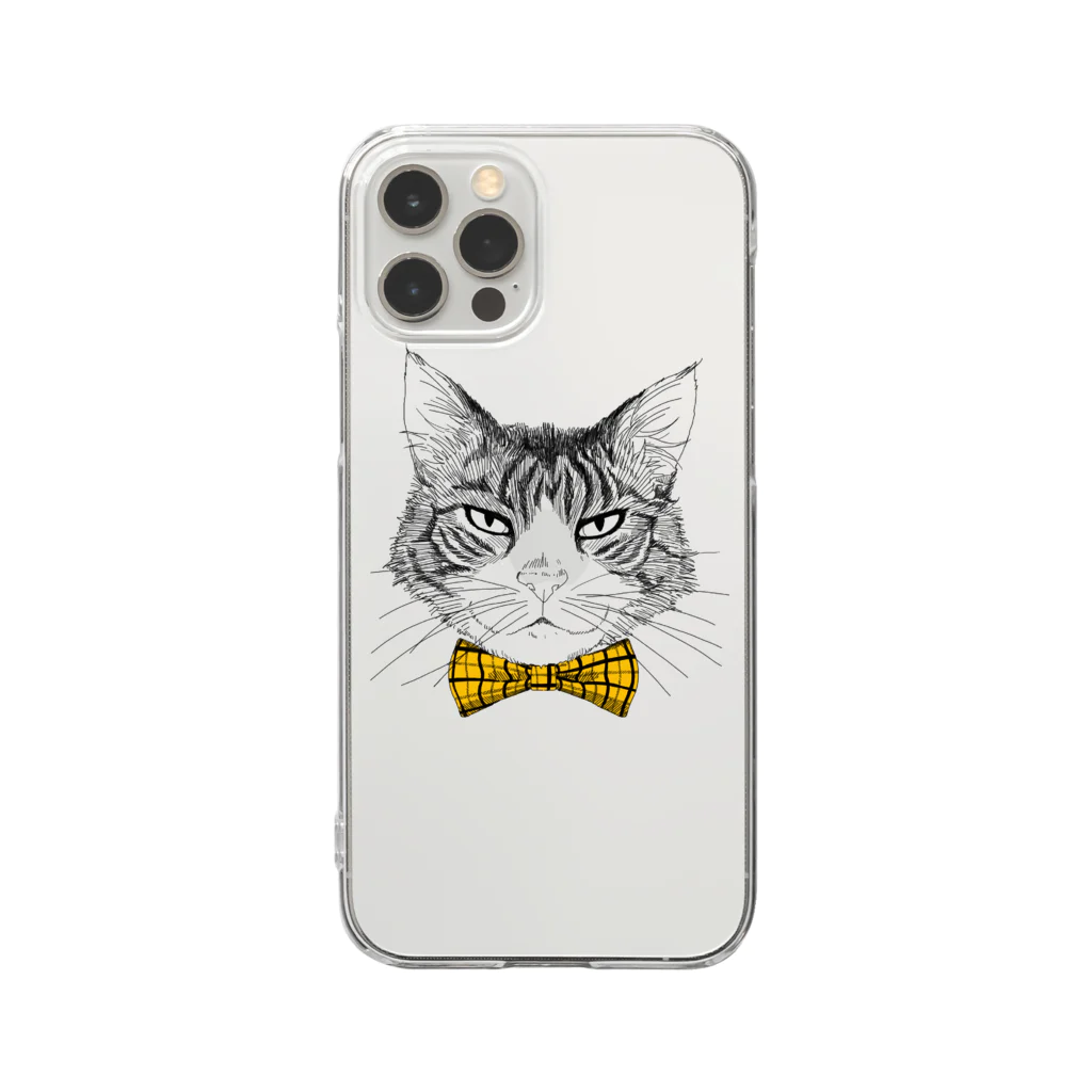 はねまる ショップのCharlie the  Cat(黄リボン) Clear Smartphone Case