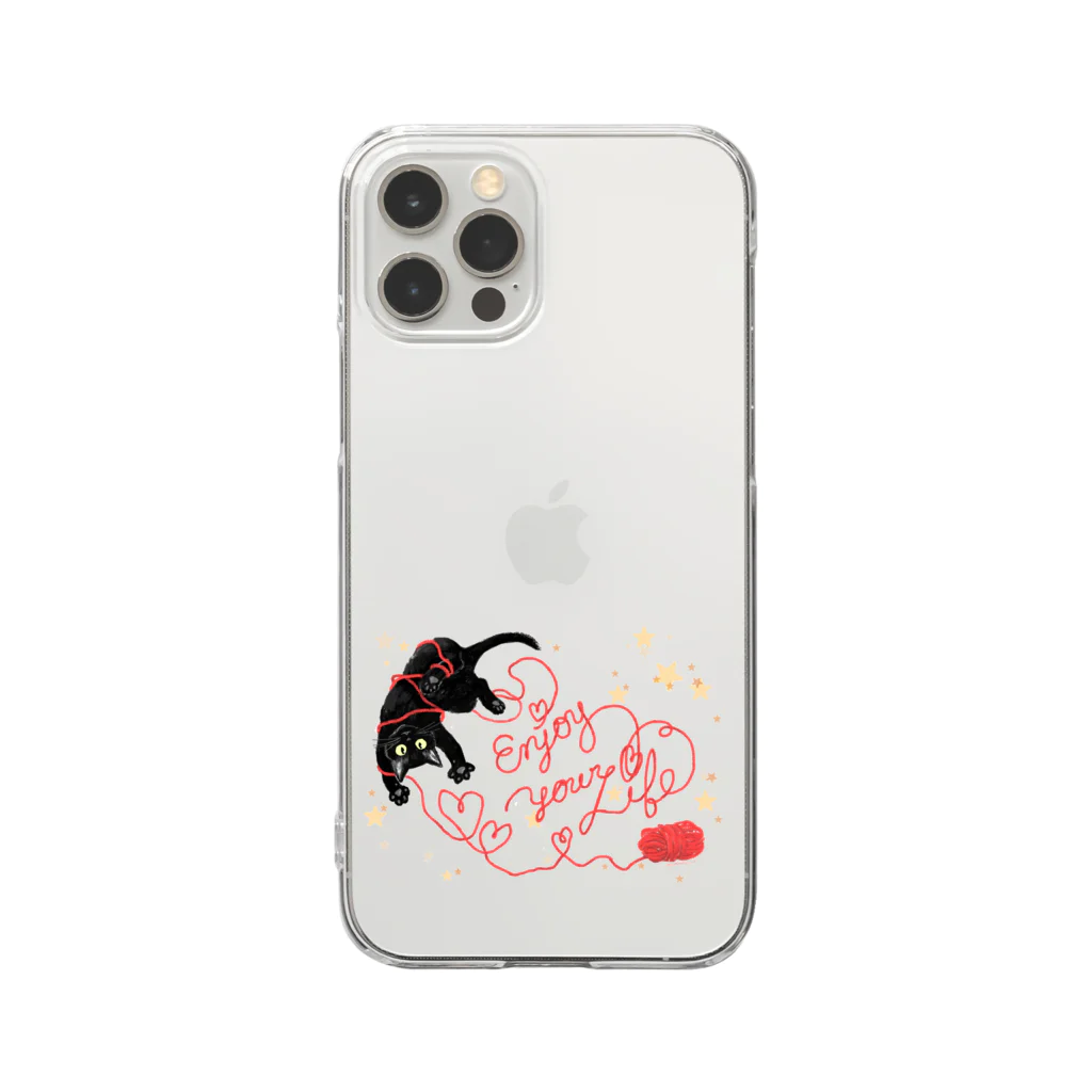 poetry sproutsの黒猫チョコちゃん毛糸あそび Clear Smartphone Case