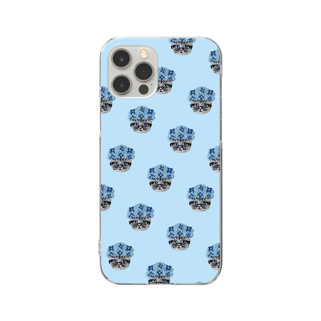 CHOPPIRIのかぶる猫[紫陽花(青)ver.](アメリカンショートヘア) Clear Smartphone Case